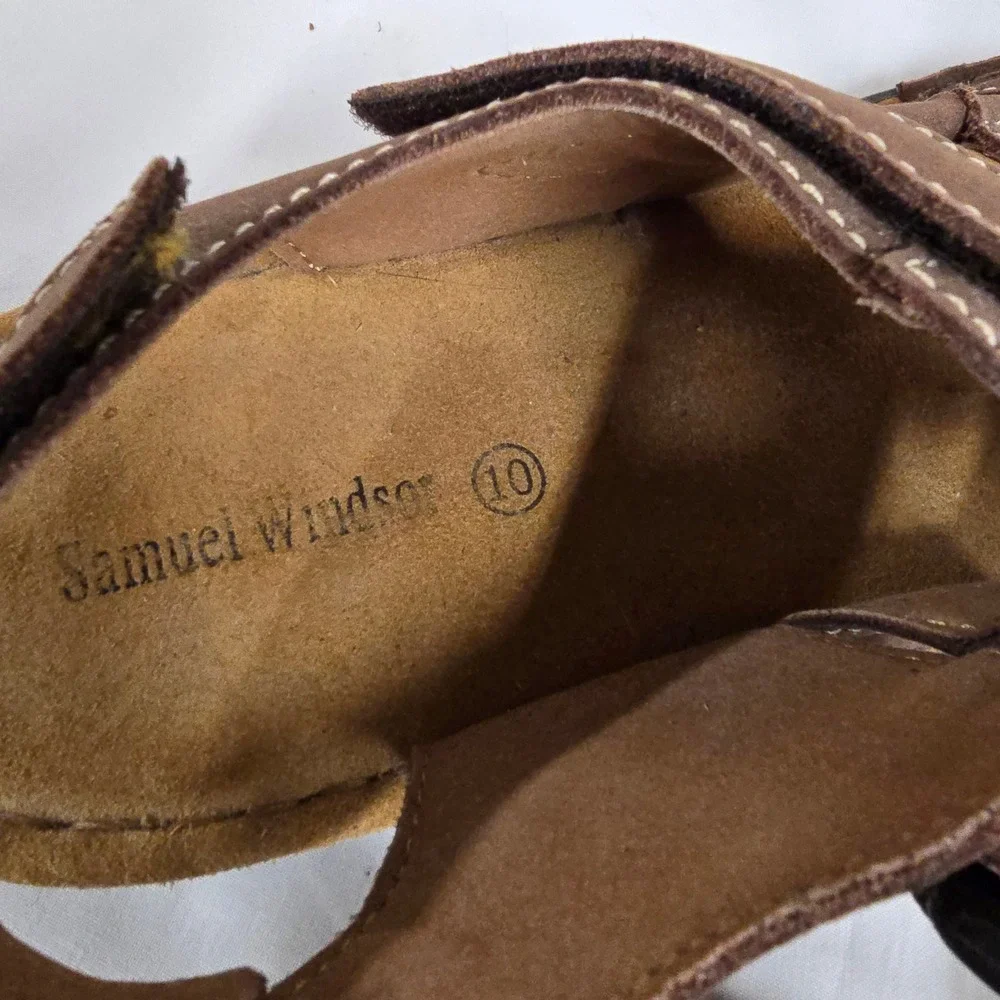 Samuel Windsor Mens Brown Leather Fisherman Sandals Adjustable Straps‎ Size 10